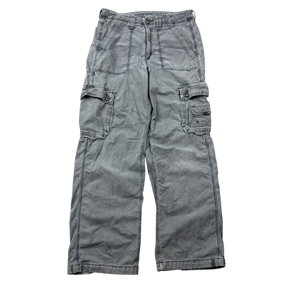American Eagle Women 6 Regular Gray Cargo Pants Wide Leg Stretch Distressed - Picture 1 of 13